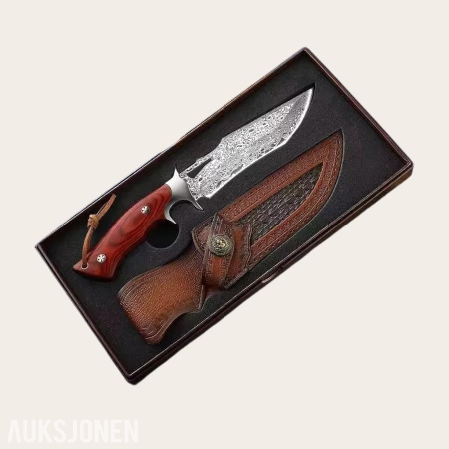48 TIMERS AUKSJON - Damaskus Jaktkniv + Slipestein